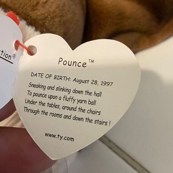 Ty Beanie Baby Pounce Brown and White Plush Cat Toy, 1OO - Picture 3 of 4